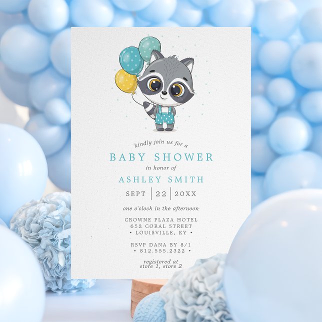 Racoon Cute Watercolor Boy Baby Shower Invitation (Creator Uploaded)