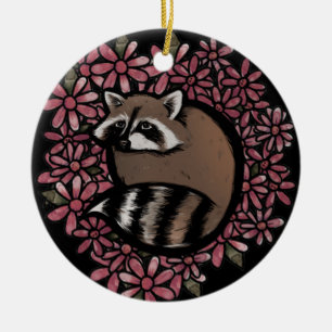 Racoon Daisy Flower Art Raccoons Daisies Floral Ceramic Tree Decoration