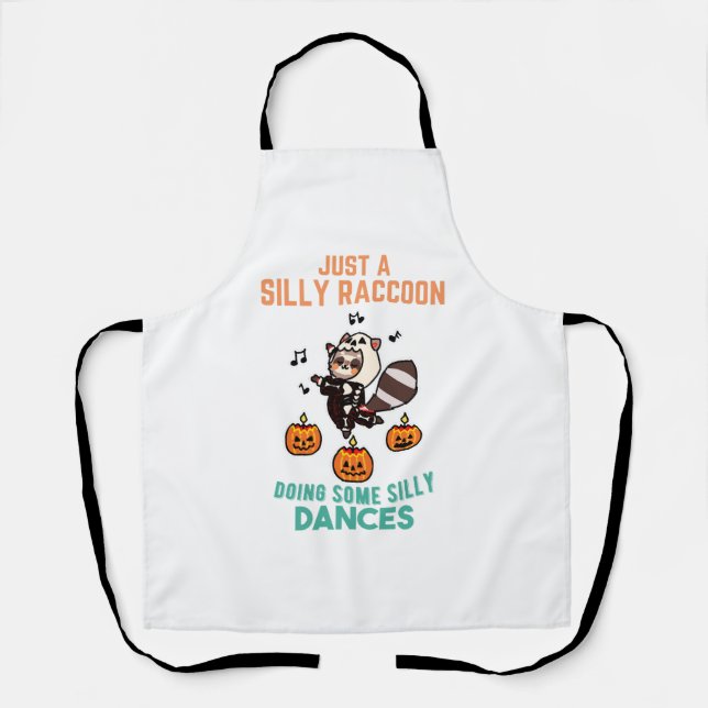Racoon Dancing Halloween Pumpkin Party Apron (Front)