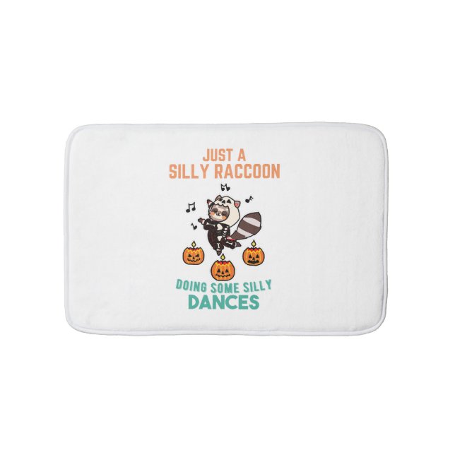 Racoon Dancing Halloween Pumpkin Party Bath Mat (Front)