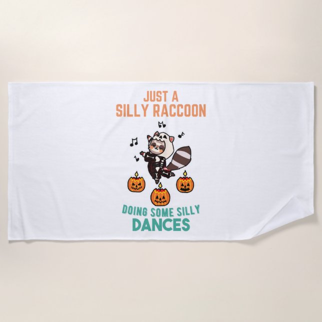 Racoon Dancing Halloween Pumpkin Party Beach Towel (Front)