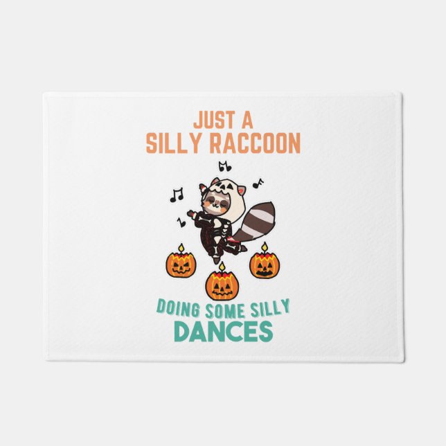 Racoon Dancing Halloween Pumpkin Party Doormat (Front)