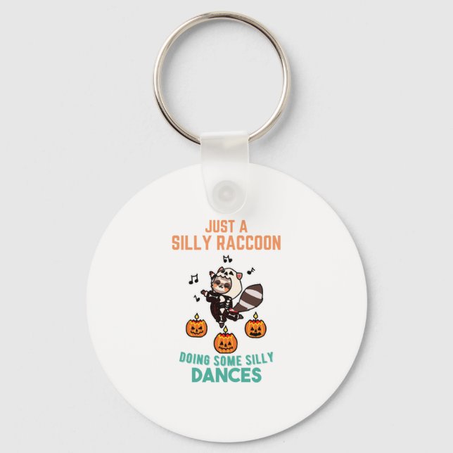 Racoon Dancing Halloween Pumpkin Party Key Ring (Front)