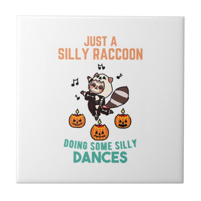 Racoon Dancing Halloween Pumpkin Party Tile (Front)
