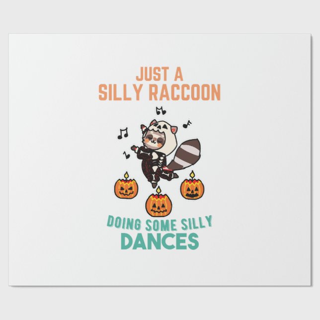 Racoon Dancing Halloween Pumpkin Party Wrapping Paper (Flat)
