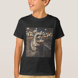 Racoon drinking black iced coffee funny animal T-Shirt
