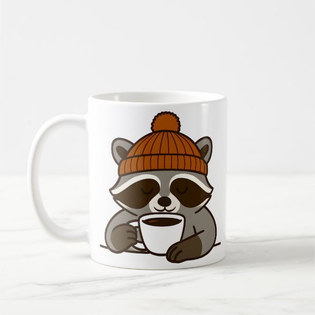 Racoon drinking cup of coffee mug Gift Idea  (Left)