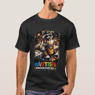Racoon Drinking Iced Coffee Autism Awareness Anim T-Shirt