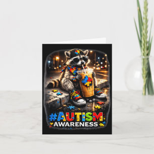Racoon drinking iced coffee autism awarenessRacco Card
