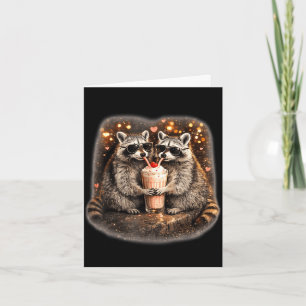 Racoon drinking iced coffee funny animal meme men card