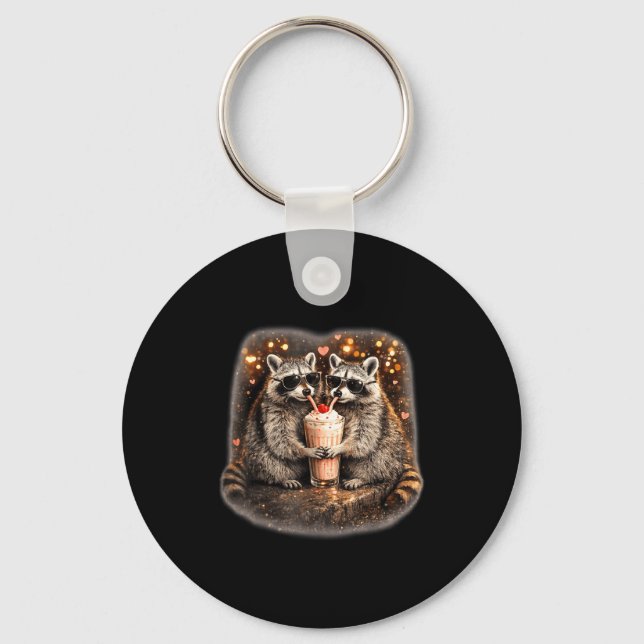 Racoon drinking iced coffee funny animal meme men key ring (Front)