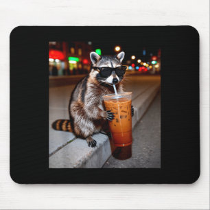 Racoon drinking iced coffee funny animal meme men mouse mat