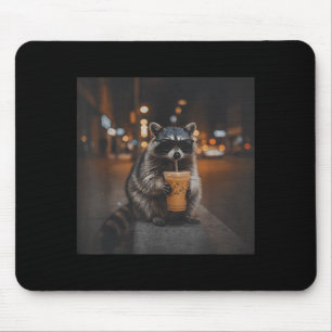 Racoon drinking iced coffee funny animal meme men mouse mat