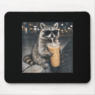 Racoon drinking iced coffee funny animal meme men mouse mat