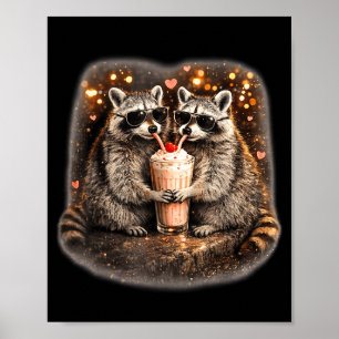 Racoon drinking iced coffee funny animal meme men poster