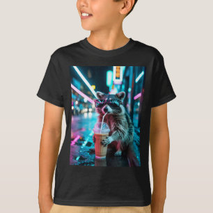 Racoon drinking iced coffee funny animal meme men T-Shirt
