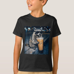 Racoon drinking iced coffee funny animal meme T-Shirt