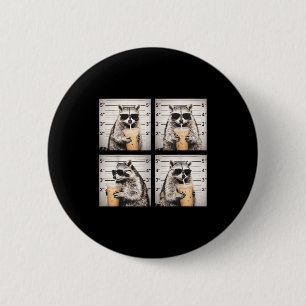 Racoon drinking iced coffee funny mugshot animal 6 cm round badge
