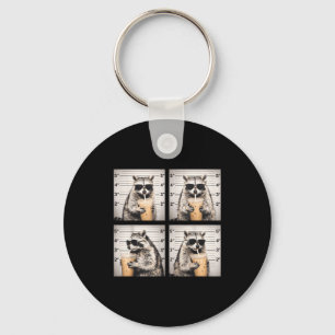 Racoon drinking iced coffee funny mugshot animal key ring
