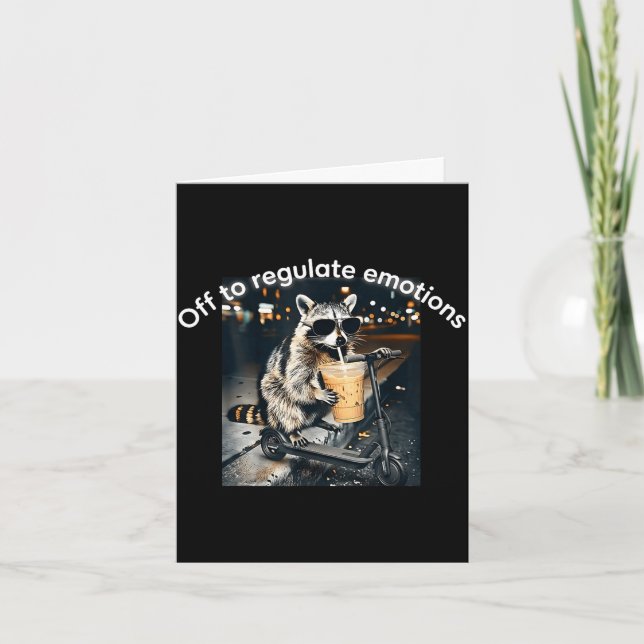 Racoon drinking iced coffee funny off to regulate card (Front)