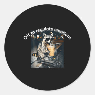 Racoon drinking iced coffee funny off to regulate classic round sticker