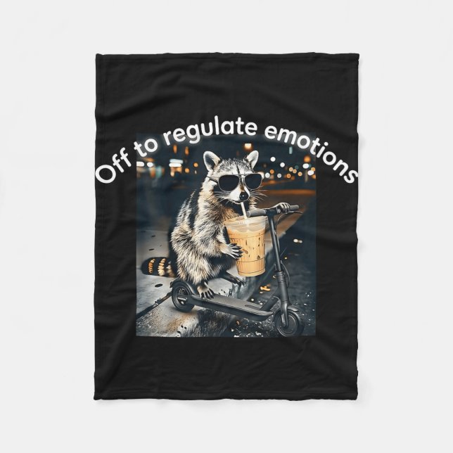 Racoon drinking iced coffee funny off to regulate fleece blanket (Front)