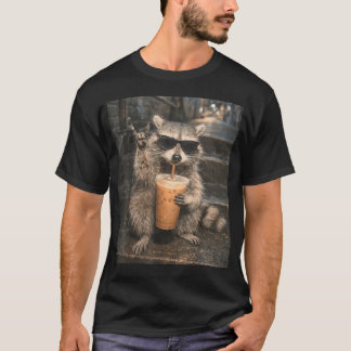Racoon Drinking Iced Coffee Meme Funny Animal T-Shirt