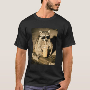 Racoon Drinking Iced Coffee, Racoon Photo Meme T-Shirt