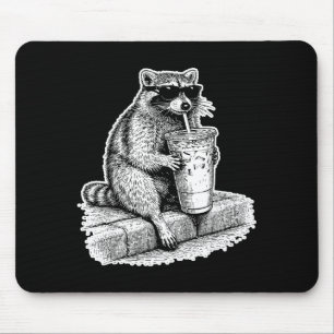 Racoon drinking iced coffee trash panda funny mouse mat
