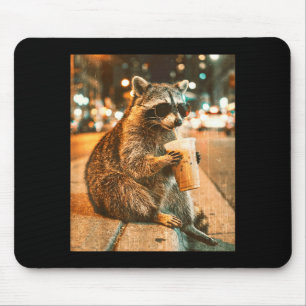 Racoon drinking iced coffee vintage style look mouse mat