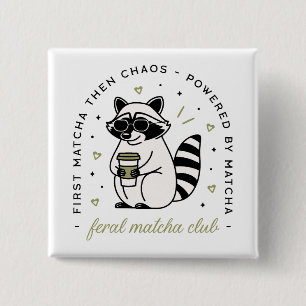 Racoon drinking matcha club funny kawaii animal 15 cm square badge
