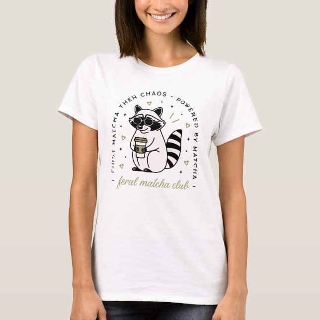 Racoon drinking matcha club funny kawaii animal T-Shirt (Front)