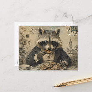 Racoon Eating Cookies Vintage Postcard