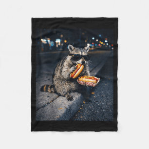 Racoon Eating Hot Dogs Meme Hungry Trash Panda Fleece Blanket