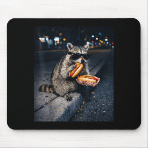 Racoon Eating Hot Dogs Meme Hungry Trash Panda Mouse Mat