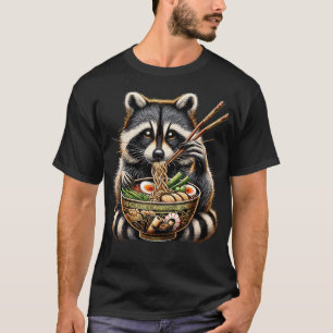  Racoon Eating Japanese Noodles Kawaii Ramen Bowl T-Shirt