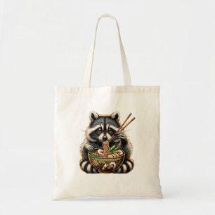  Racoon Eating Japanese Noodles Kawaii Ramen Bowl Tote Bag