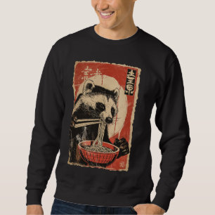 Racoon Eating Ramen Noodles Japanese Woodblock Pr Sweatshirt
