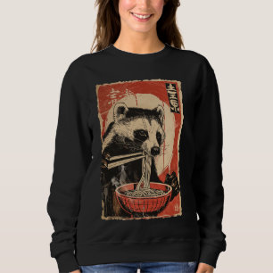 Racoon Eating Ramen Noodles Japanese Woodblock Pr Sweatshirt