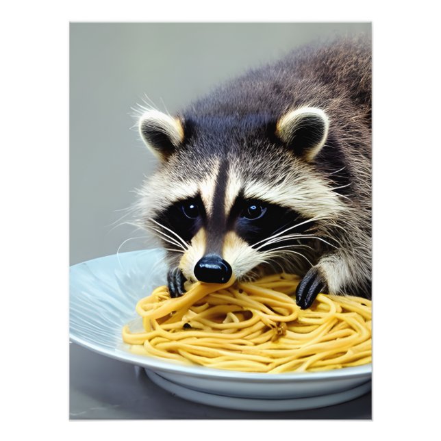 Racoon Eating Spaghetti  Photo Print (Front)