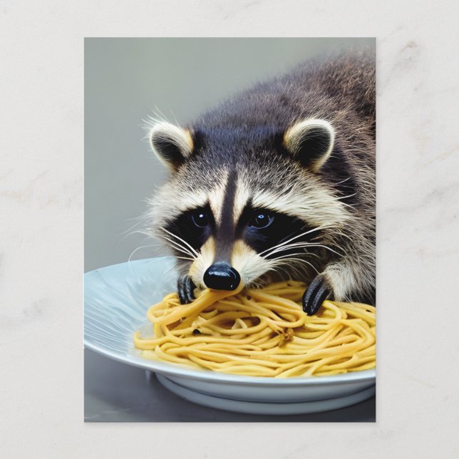 Racoon Eating Spaghetti Postcard (Front)