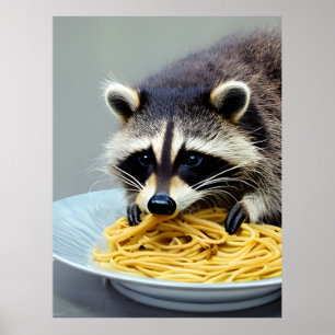 Racoon Eating Spaghetti Poster
