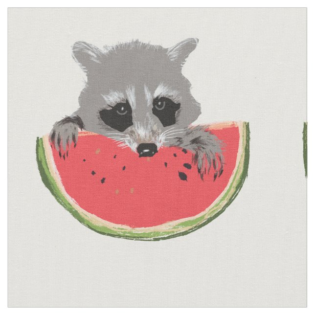 Racoon eating  watermelon fabric (Close Up)