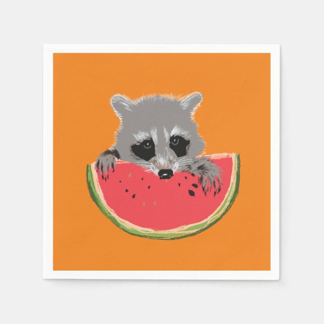 Racoon eating  watermelon napkin (Front)