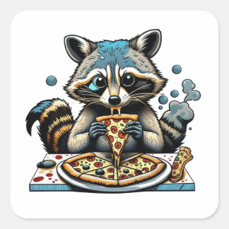 Racoon eats Pizza Square Sticker
