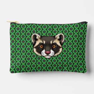 Racoon Face with Orange Eyes on Green Polka Dots Accessory Pouch