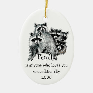 Racoon Family Friends Love Quote Christmas Ceramic Tree Decoration