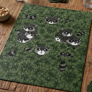 Racoon Family in a Bush Jigsaw Puzzle