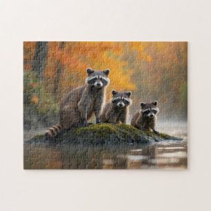 Racoon Family in Autumn Jigsaw Puzzle