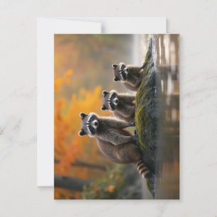 Racoon Family in Autumn Postcard